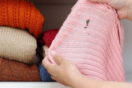 a woolen sweater which has been eaten by Clothes Moth Larvae