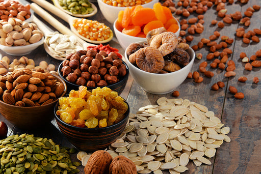 a selection of nuts and dried fruits