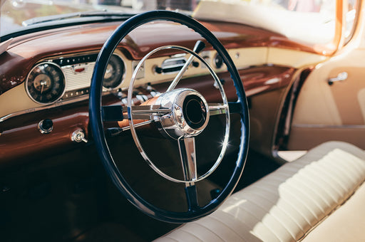 the interior of a classic car