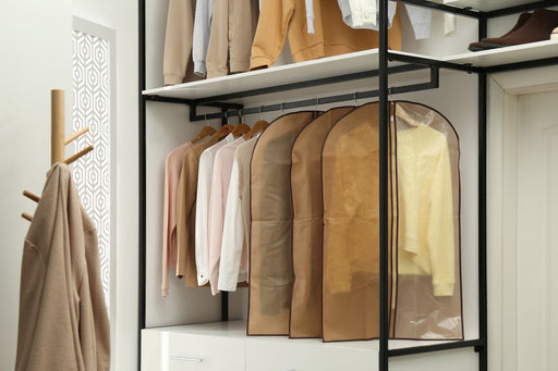 garment bags filled with clothing