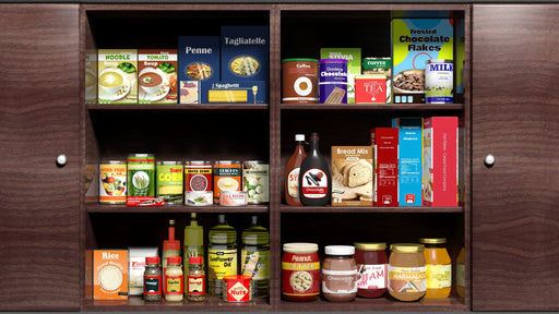 color-coordinated shelves of food